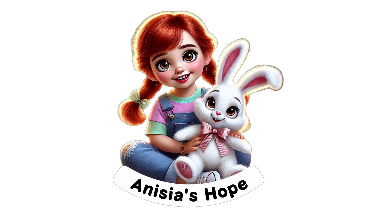 Illustration of a young girl holding a bunny, from the Anisia's Hope logo